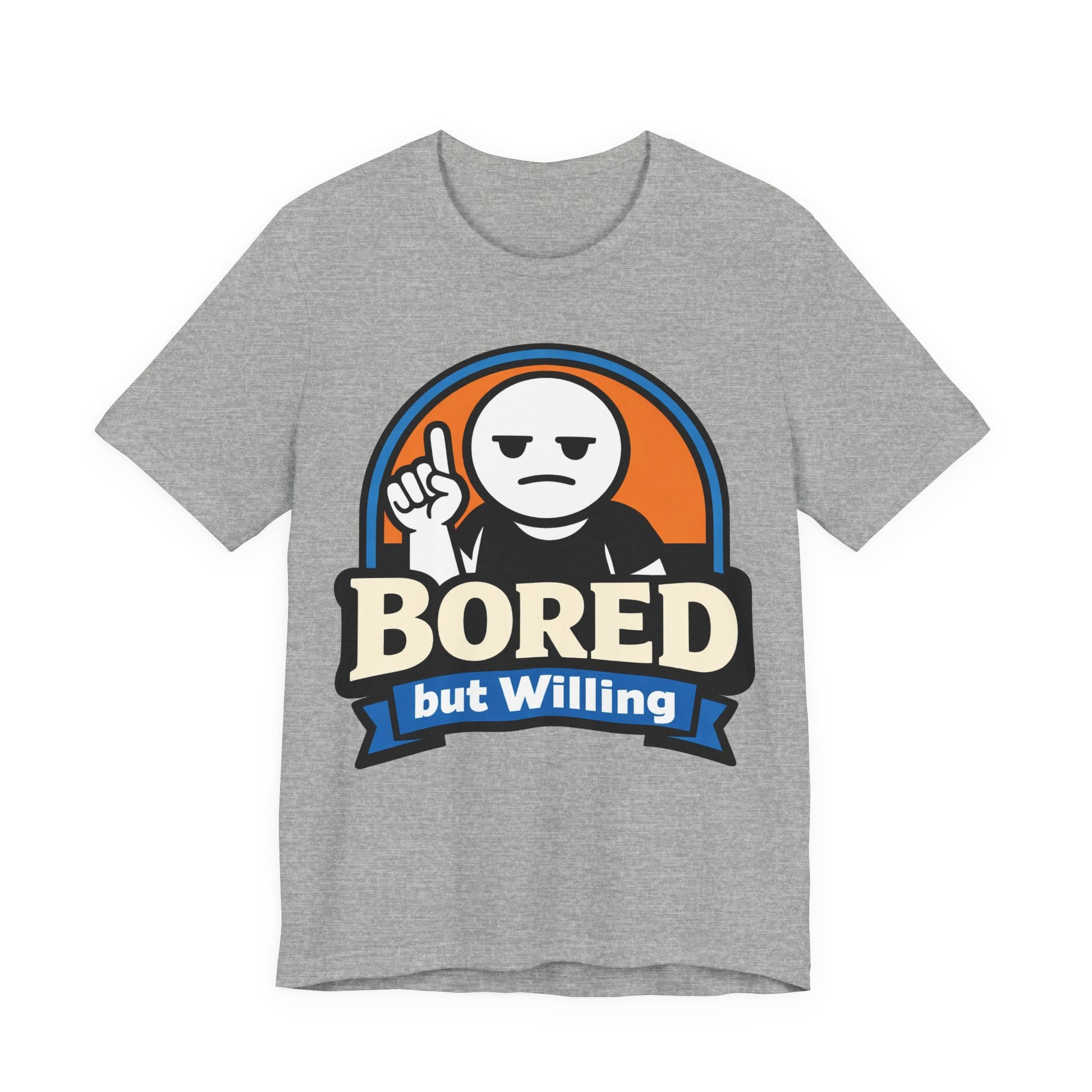 Natural Bella+Canvas 3001 unisex tee with Bored But Willing graphic, flat lay