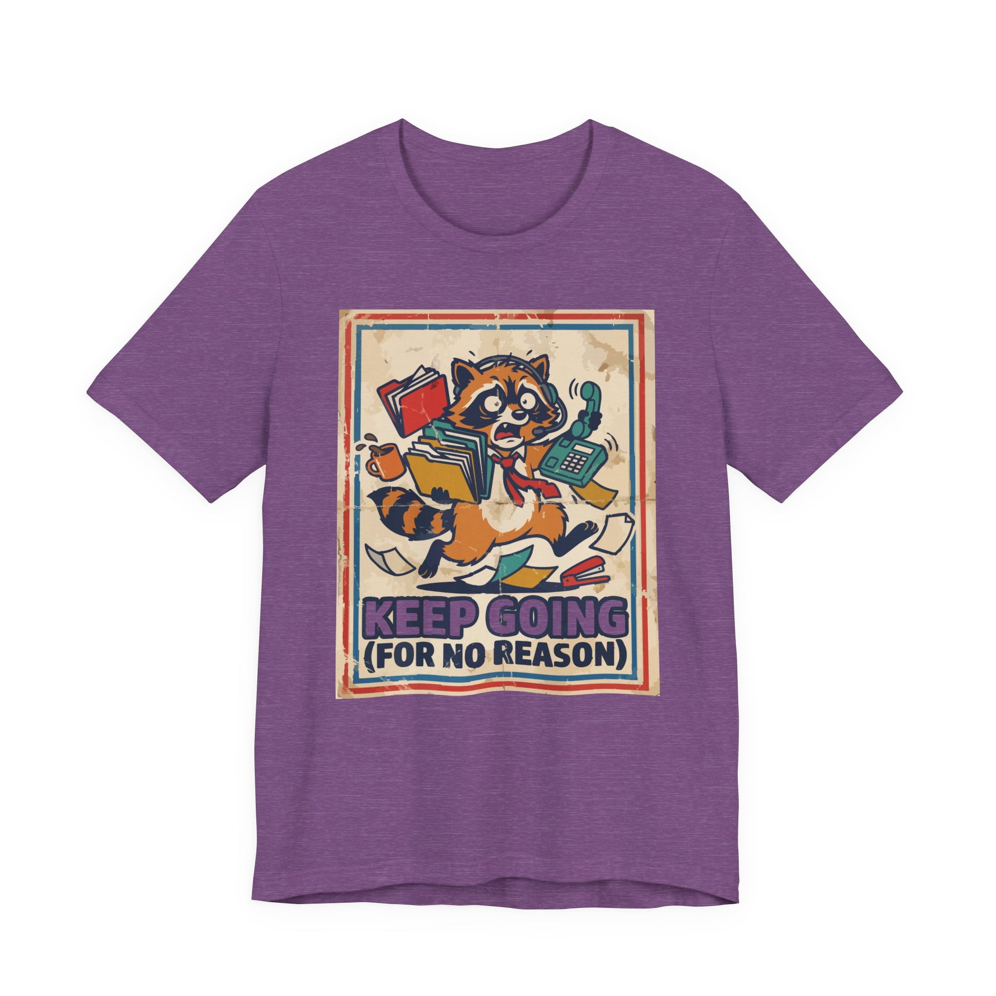 Red Bella+Canvas 3001 unisex tee with Keep Going For No Reason graphic, flat lay