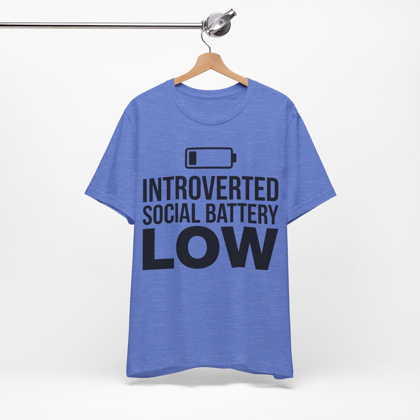 Introverted Social Battery Low graphic on Bella+Canvas 3001 unisex tee