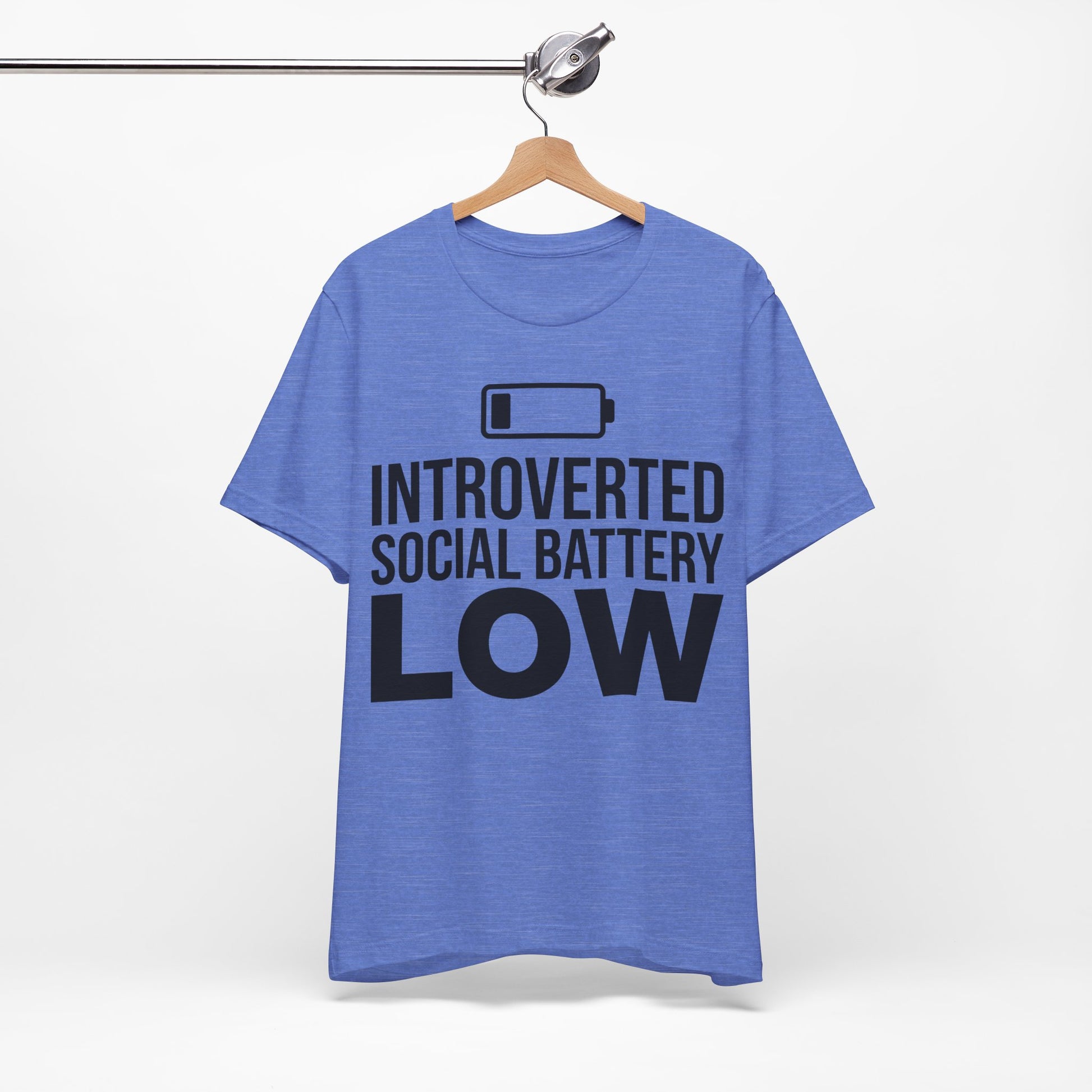 Introverted Social Battery Low graphic on Bella+Canvas 3001 unisex tee