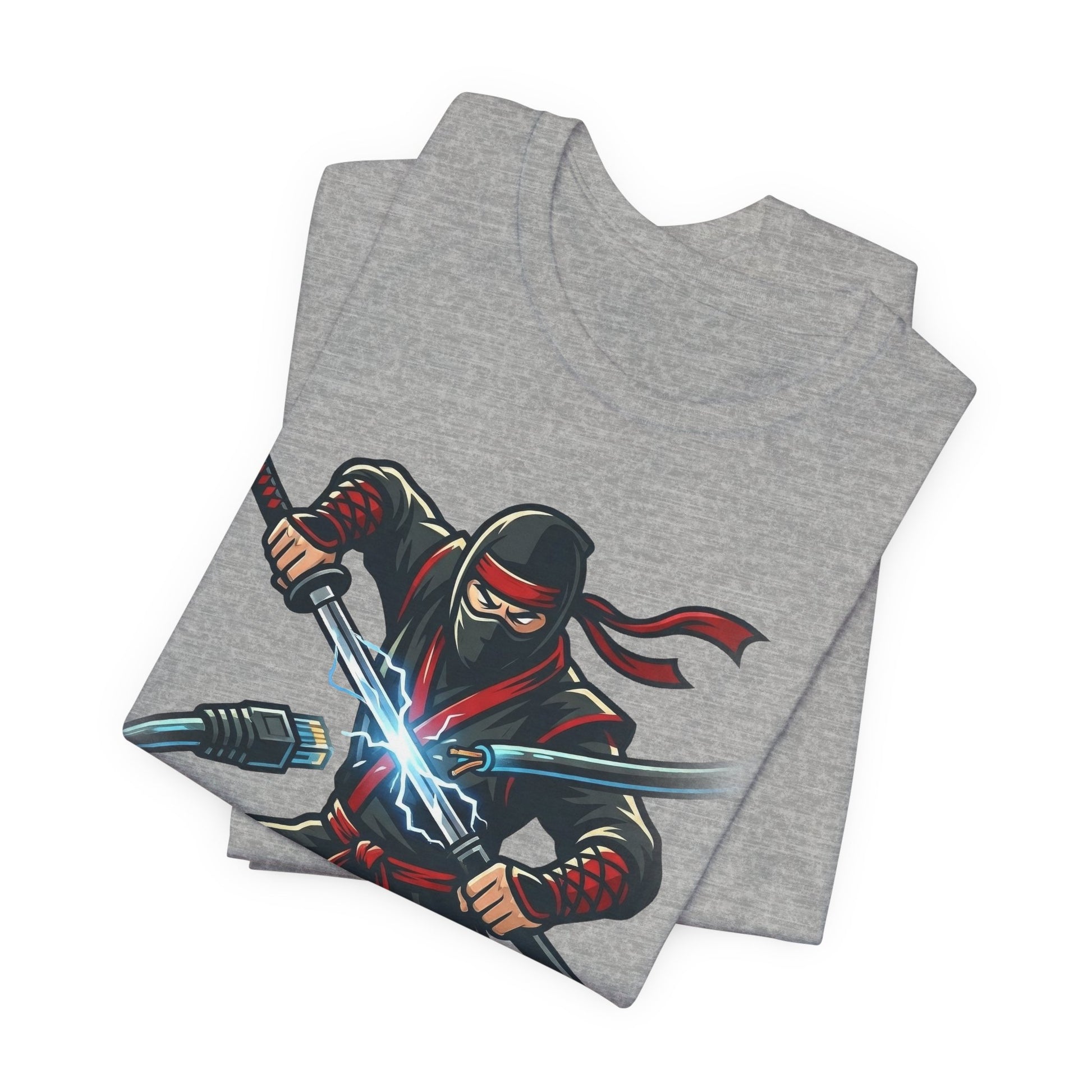 Heather Columbia Blue Bella+Canvas 3001 unisex tee with I've Already Fixed It You Just Haven't Realized It Yet ninja design, detail view
