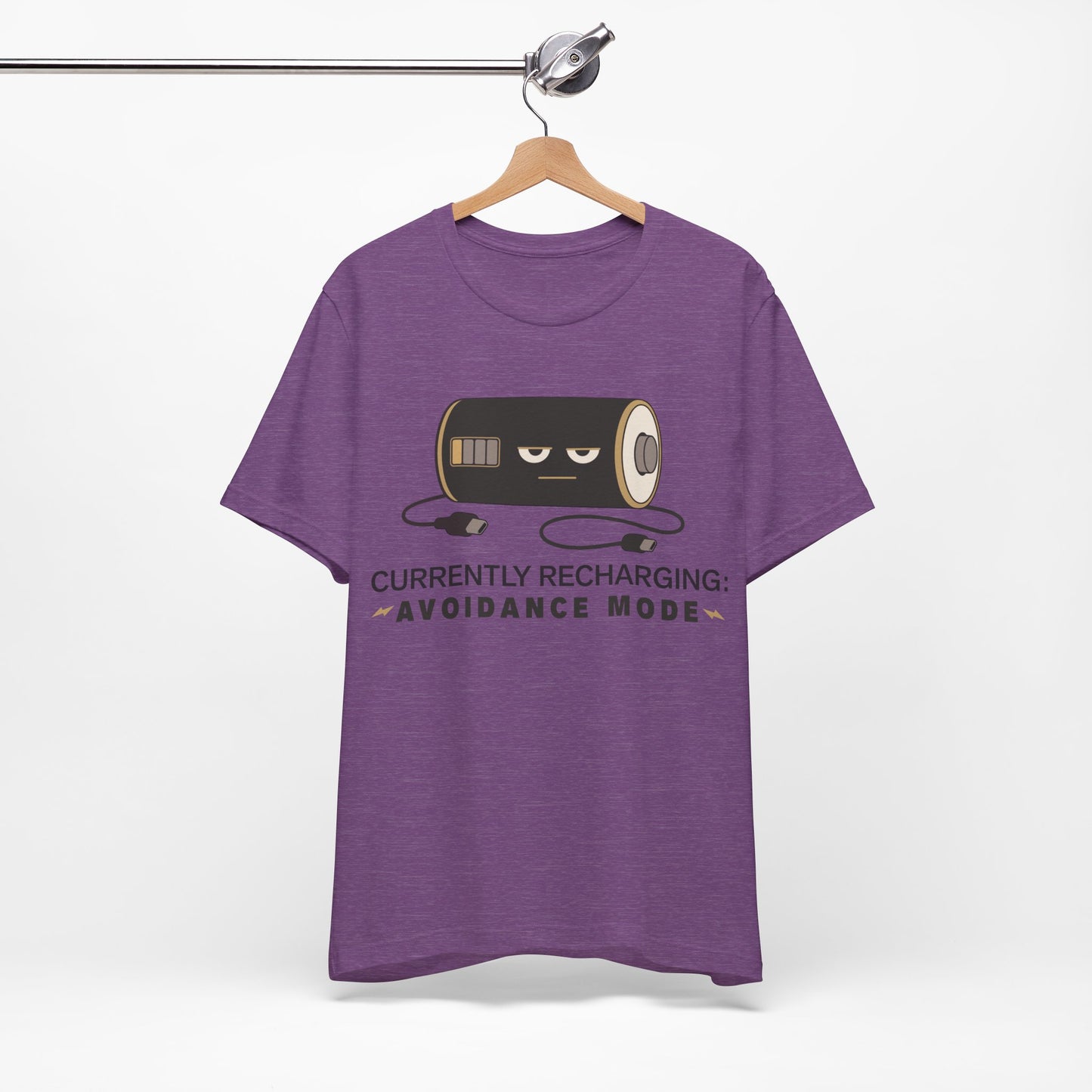 Currently Recharging Avoidance Mode graphic on Bella+Canvas 3001 unisex tee