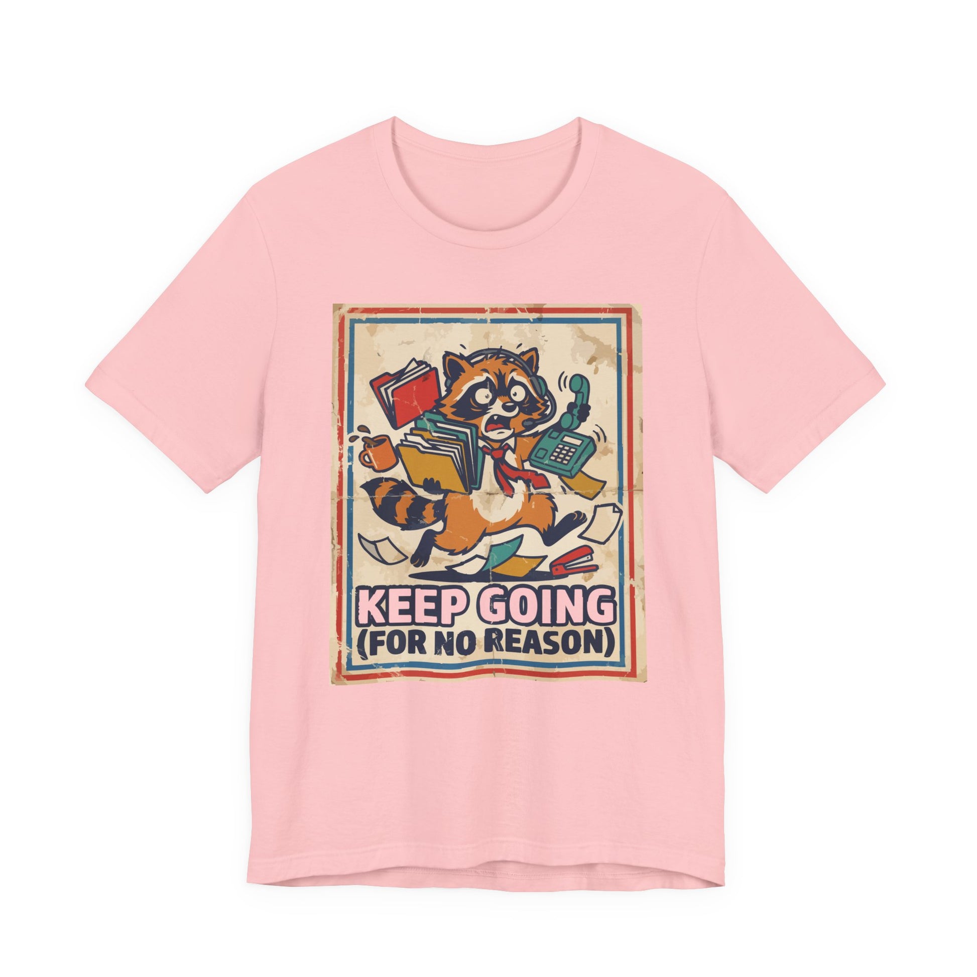 Asphalt Bella+Canvas 3001 unisex tee with Keep Going For No Reason graphic, flat lay