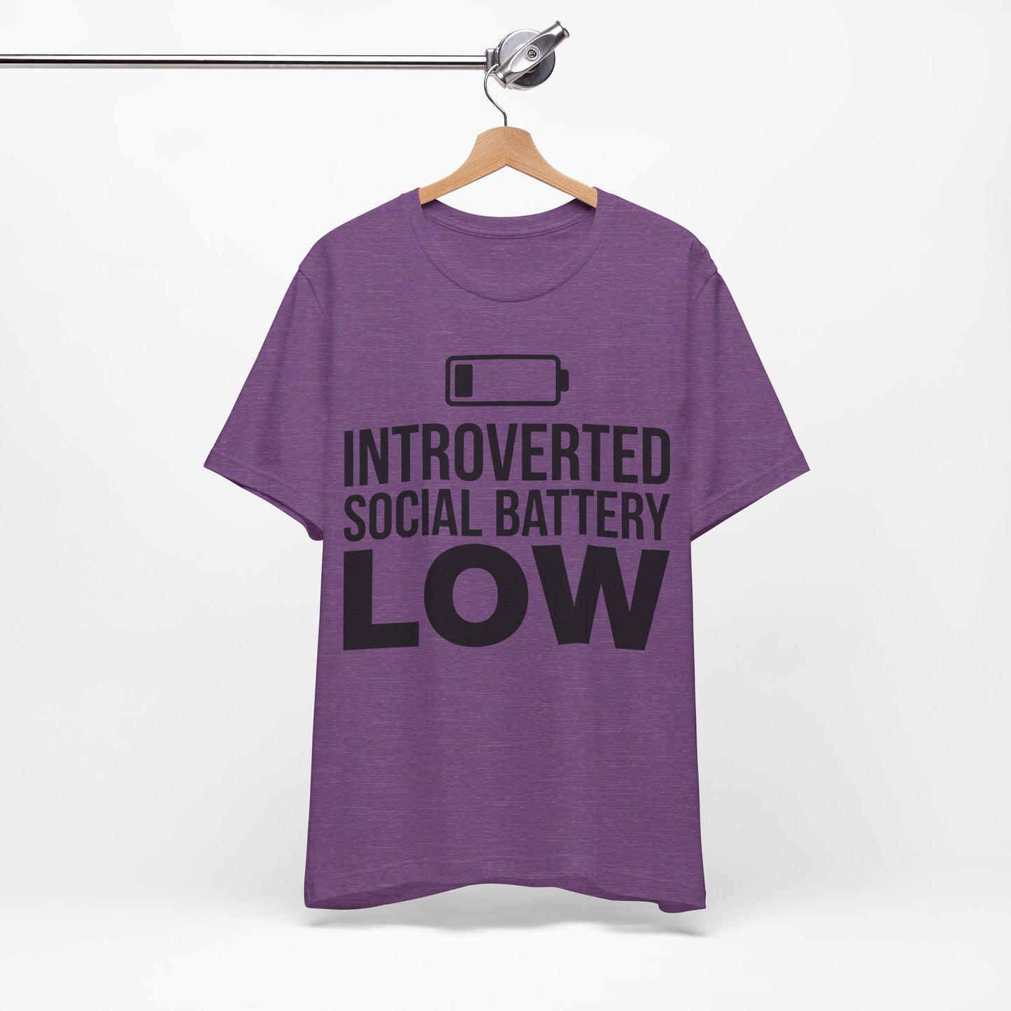 Introverted Social Battery Low graphic on Bella+Canvas 3001 unisex tee