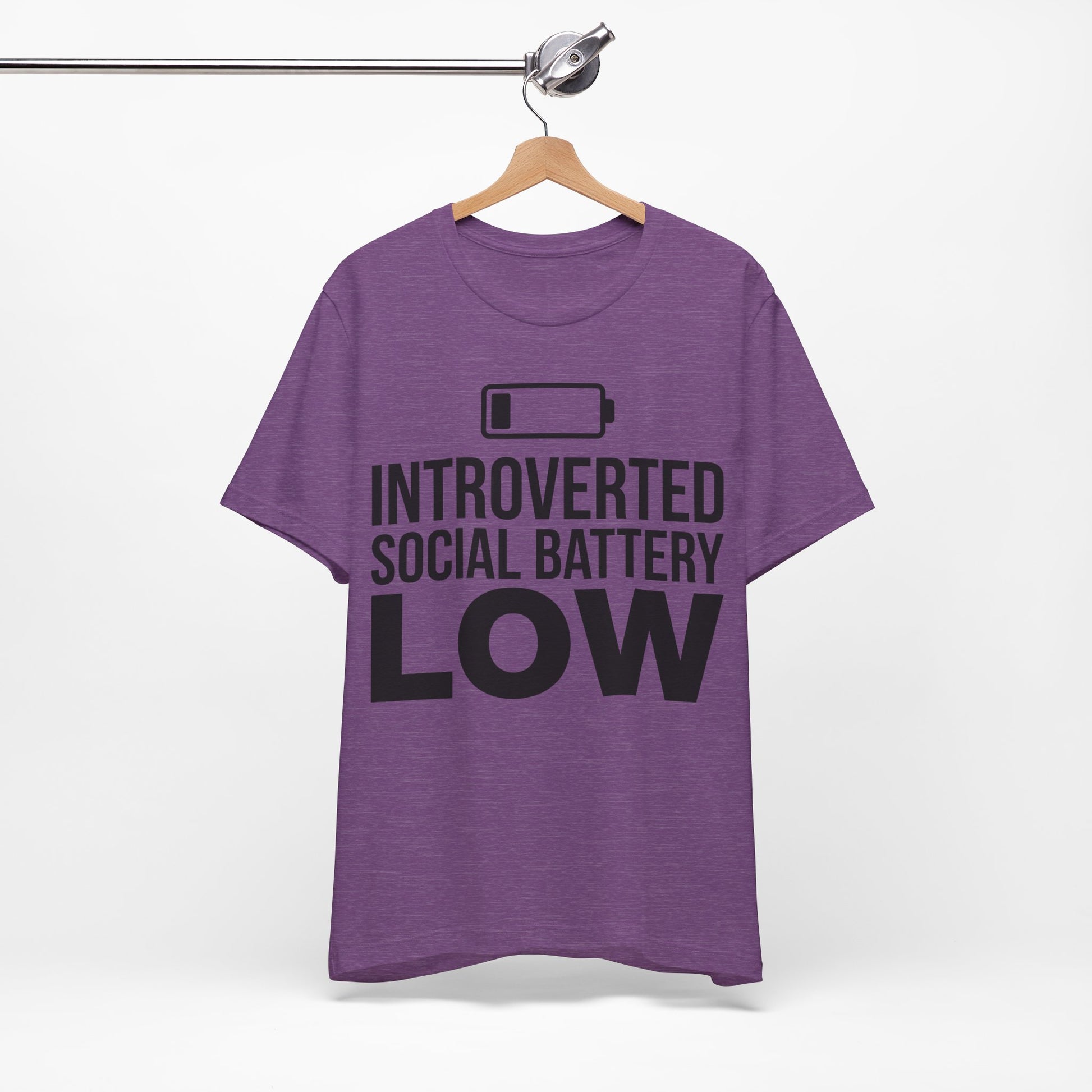 Introverted Social Battery Low graphic on Bella+Canvas 3001 unisex tee