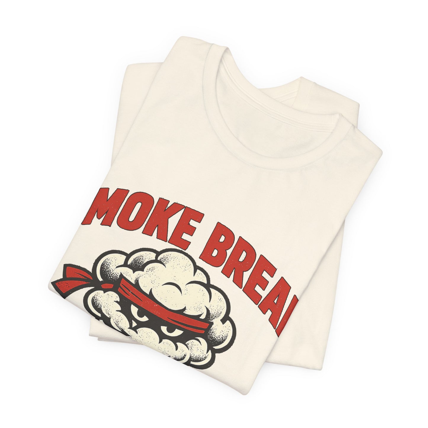 Navy Bella+Canvas 3001 unisex tee with Smoke Break Ask Again Later ninja coffee cup graphic, flat lay