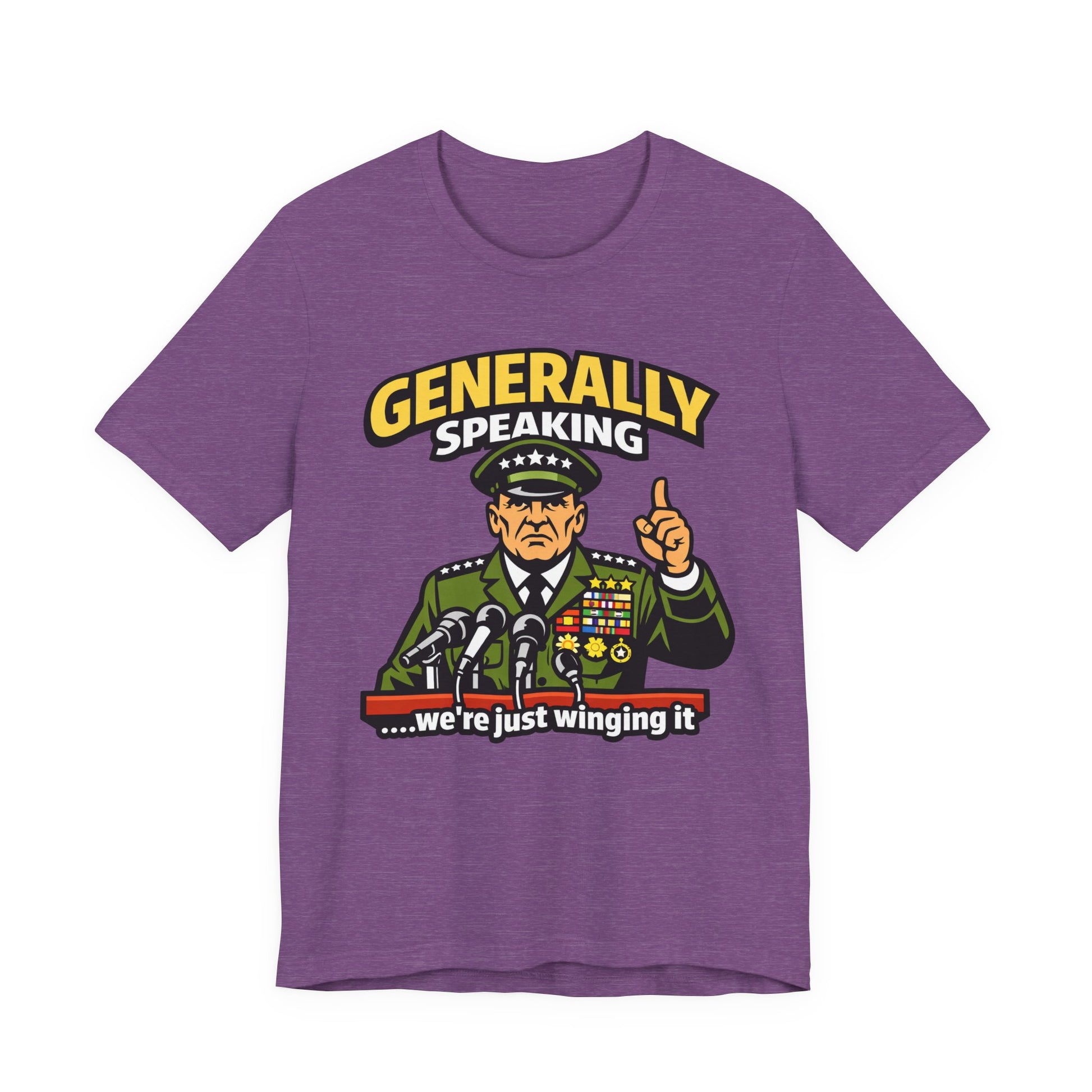 Red Bella+Canvas 3001 unisex tee with Generally Speaking We're Just Winging It graphic, flat lay