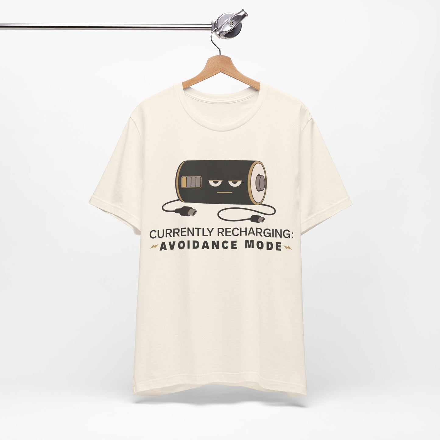 Currently Recharging Avoidance Mode graphic on Bella+Canvas 3001 unisex tee