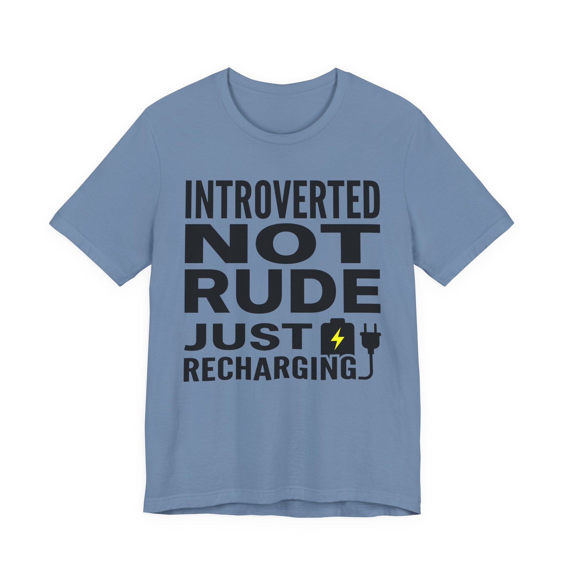 Steel Blue Bella+Canvas 3001 unisex tee with Introverted Not Rude Just Recharging graphic
