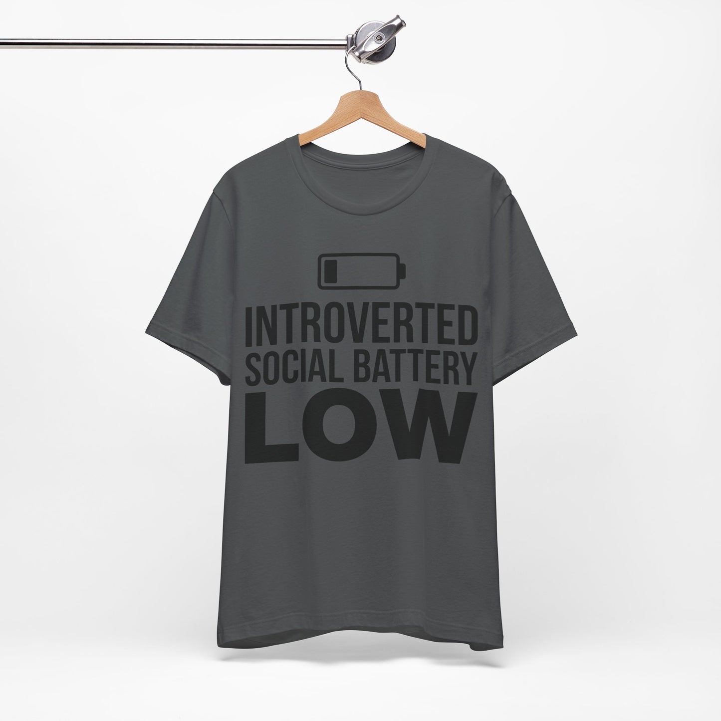 Introverted Social Battery Low graphic on Bella+Canvas 3001 unisex tee