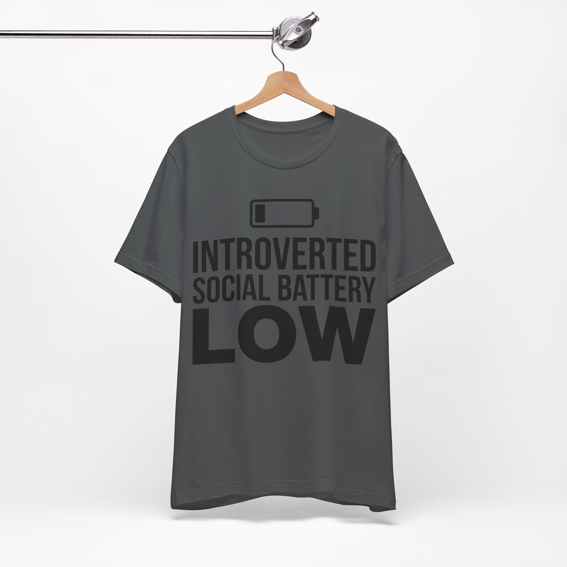 Introverted Social Battery Low graphic on Bella+Canvas 3001 unisex tee