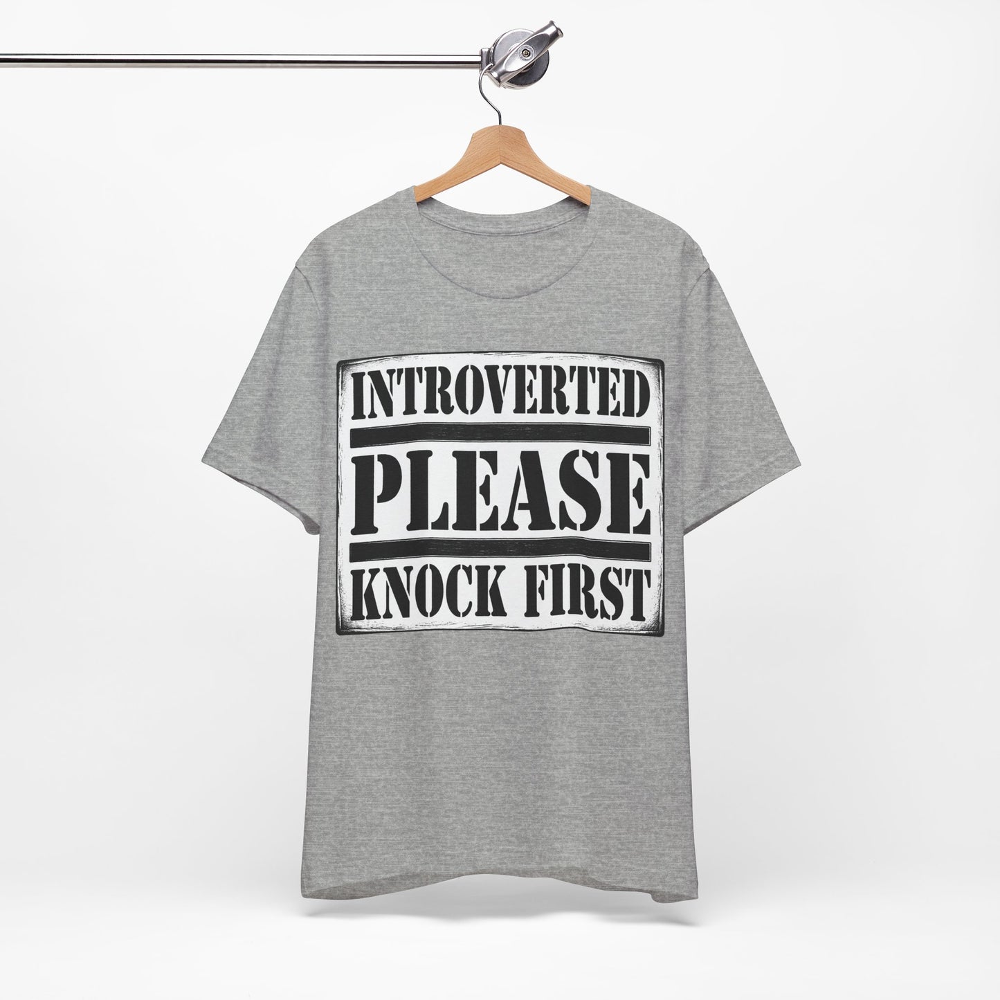 Introverted Please Knock First graphic on Bella+Canvas 3001 unisex tee