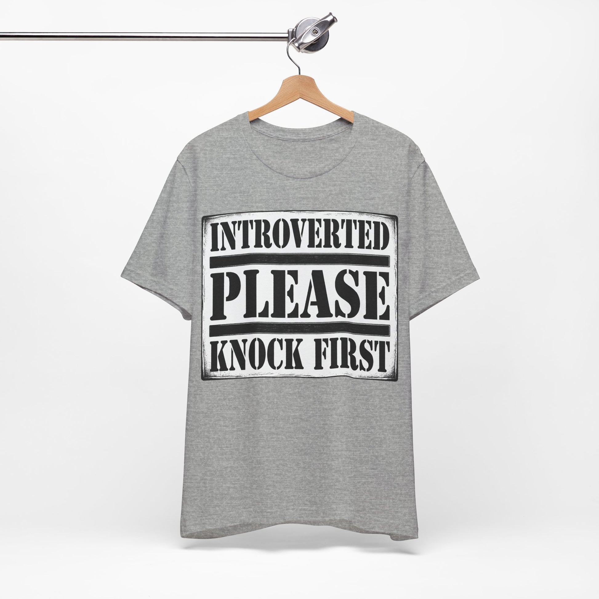 Introverted Please Knock First graphic on Bella+Canvas 3001 unisex tee