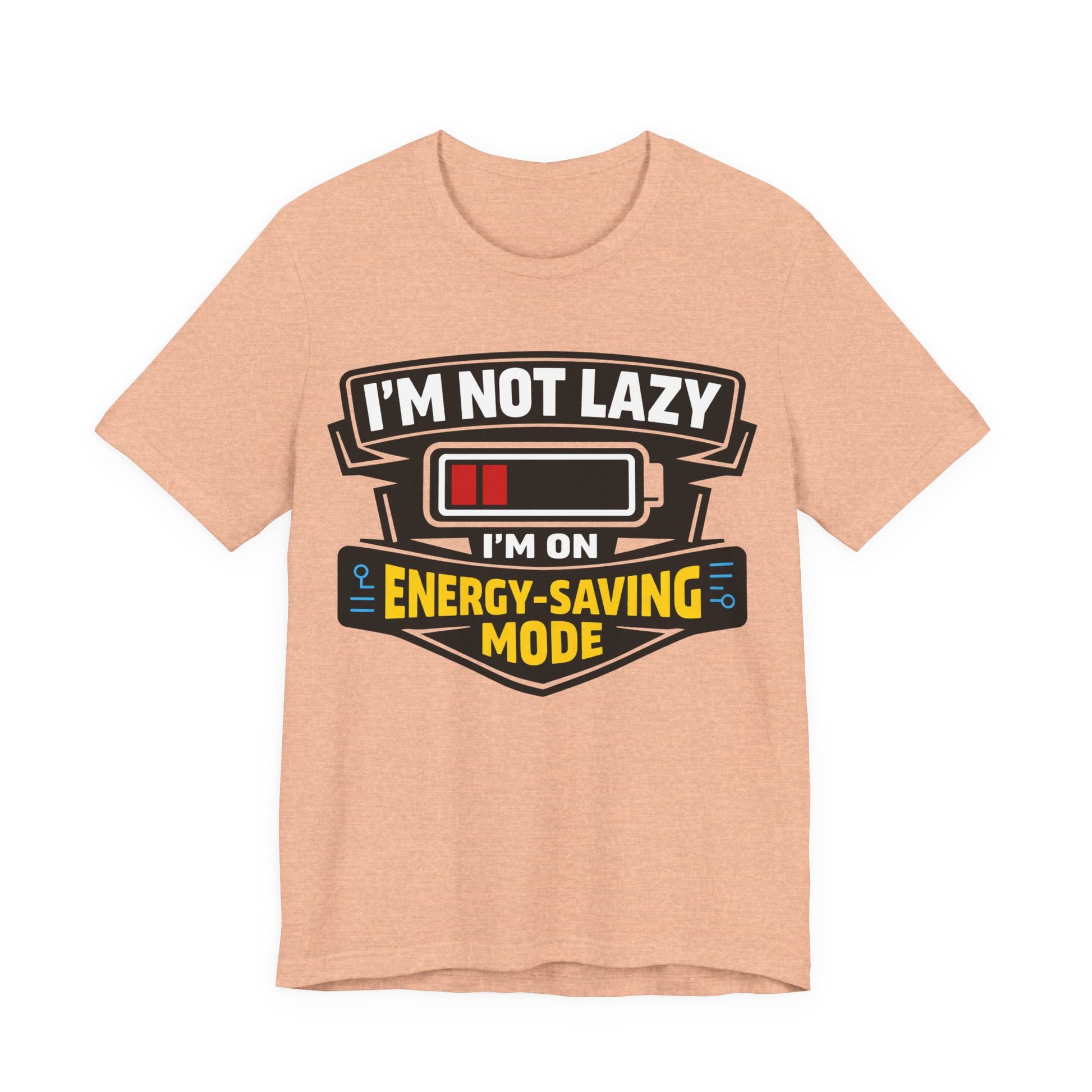 Black Bella+Canvas 3001 unisex tee with I'm Not Lazy I'm on Energy-Saving Mode graphic, on hanger