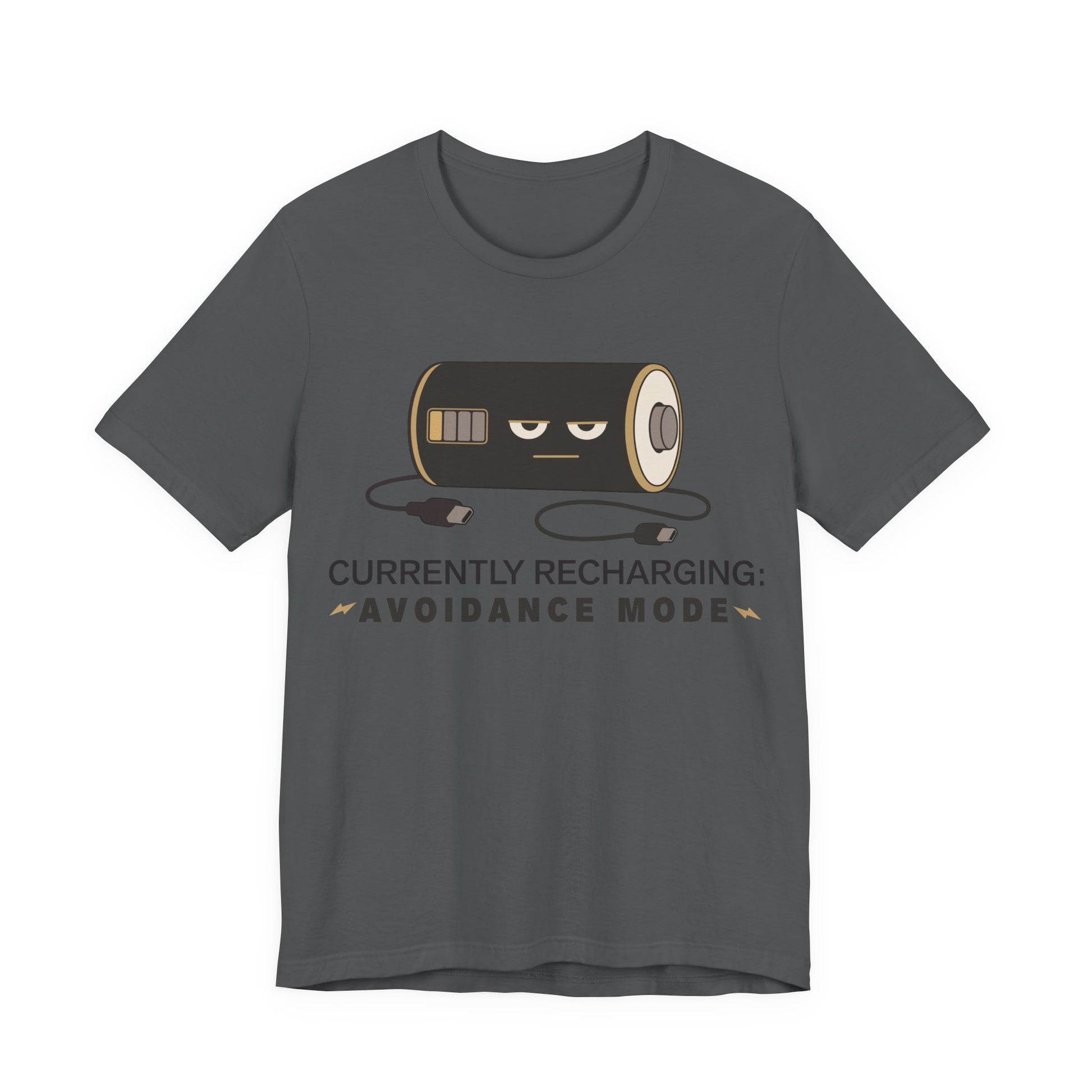 Asphalt Bella+Canvas 3001 unisex tee with Currently Recharging Avoidance Mode graphic